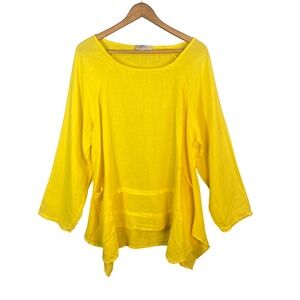 Saga Tunic Top Yellow Linen Made in Italy Womens L/XL Oversized Coastal Artsy